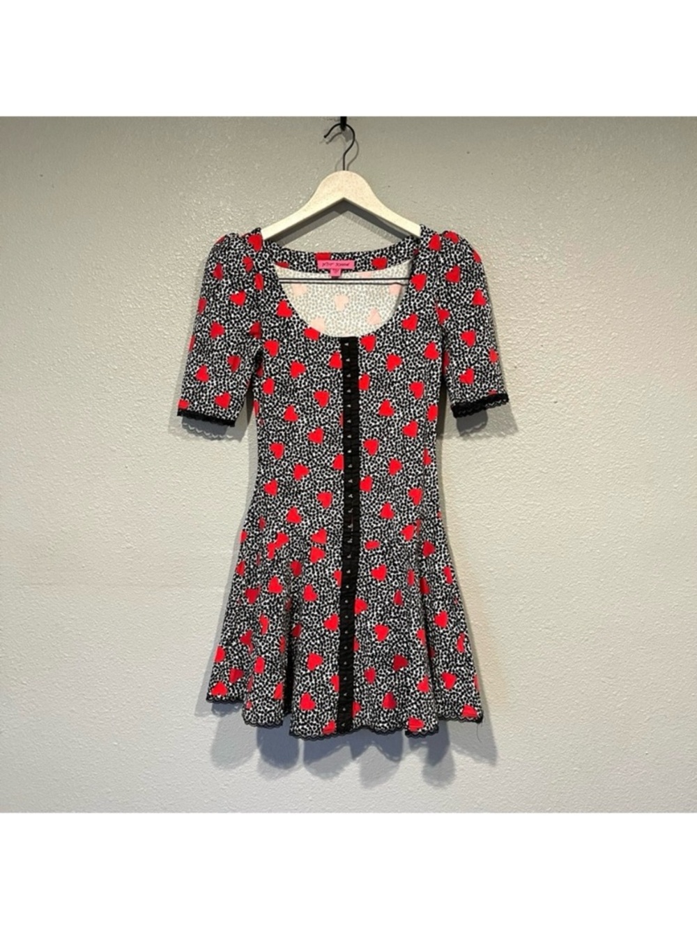 Betsey Johnson Vintage Retro Rockabilly Corset Heart Print Mini Dress size XS